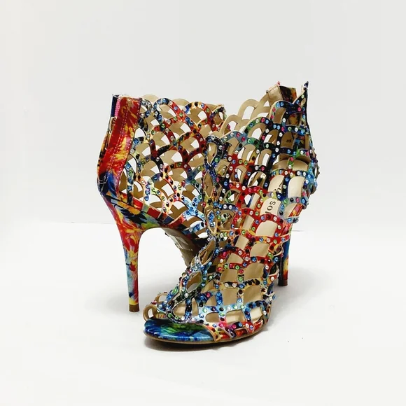 Zigi Soho Womens 8.5M Duran Rhinestone Cage Peep Toe Heels Multi-color NEW - Picture 2 of 10